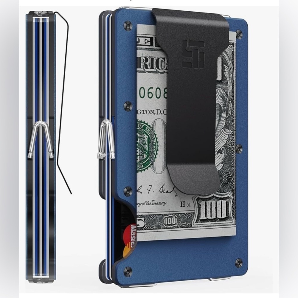 TIGERSTONE Minimalist Slim Metal Wallet Men RFID Blocking Holds 20 Cards Blue